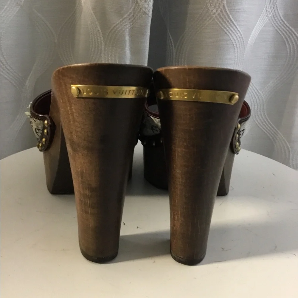 Louis Vuitton Monogram Brown and Cream Floral Platform Mules